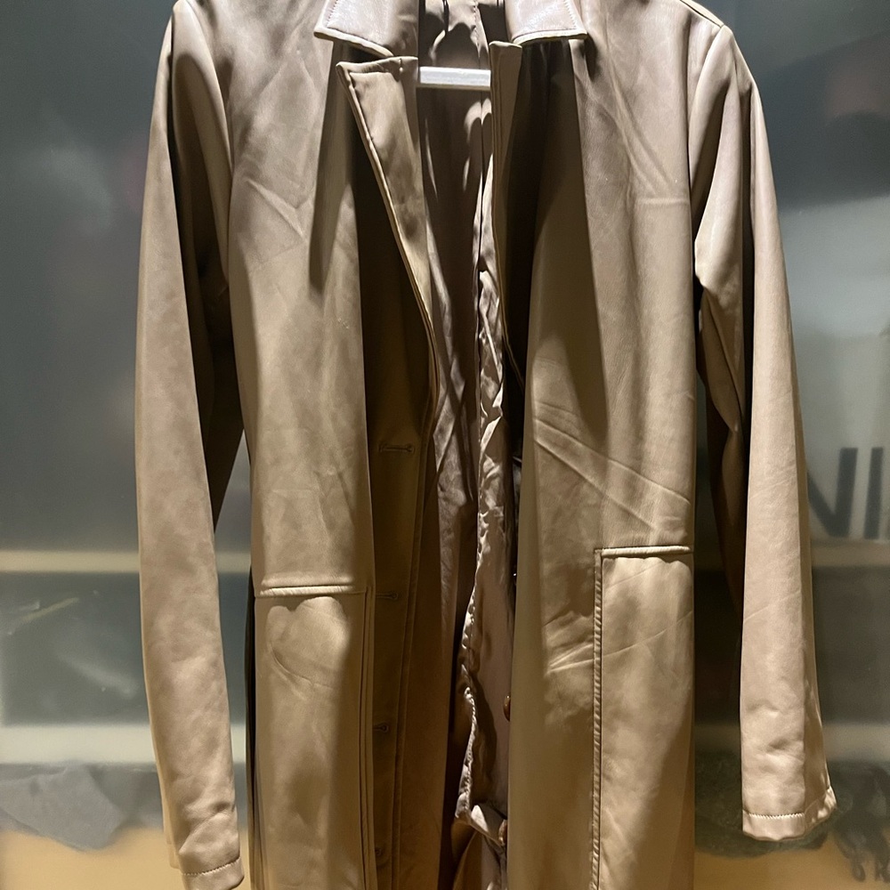 tahari jacket faux leather trench